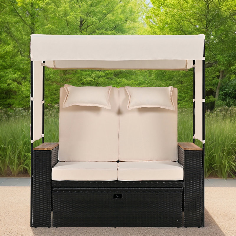 Latitude Run Mykeria Outdoor Rattan Patio Bench Lounge Set With Adjustable Backrest UV Resistant Waterproof Wayfair